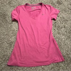 Nike Women's Hot Pink V-Neck Dri-FIT Short Sleeve Top